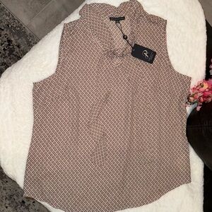 NWT Adrianna Papell Black and Cream Patterned Blouse Size XL